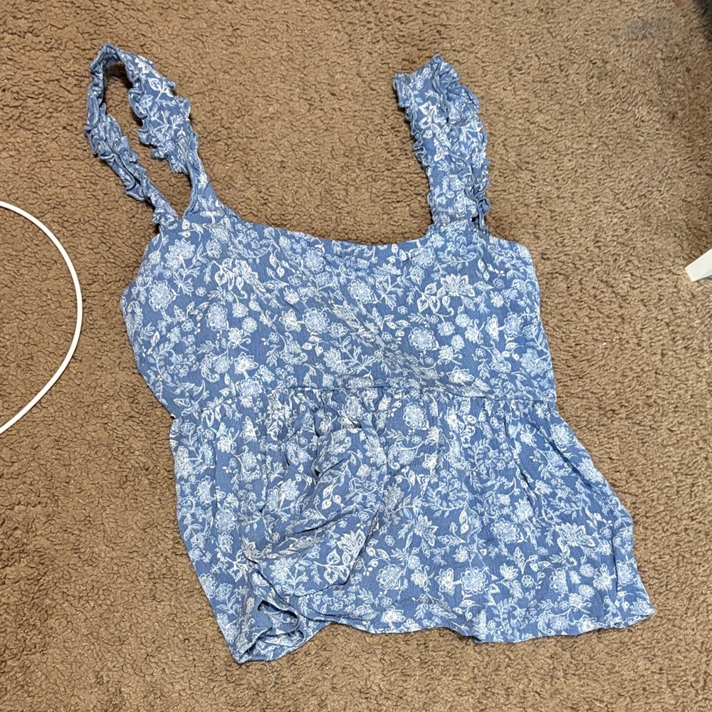 Blue Floral Sleeveless Top